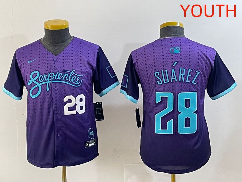 Youth 2025 Arizona Diamondback #28 Suarez Purple Joint Name Nike MLB Jersey style 4->youth mlb jersey->Youth Jersey